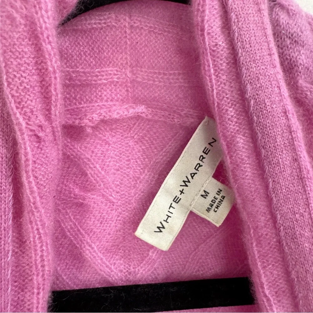 White + Warren 100% Cashmere Cable Knit Open Front Longline Cardigan Orchid M - Picture 3 of 7